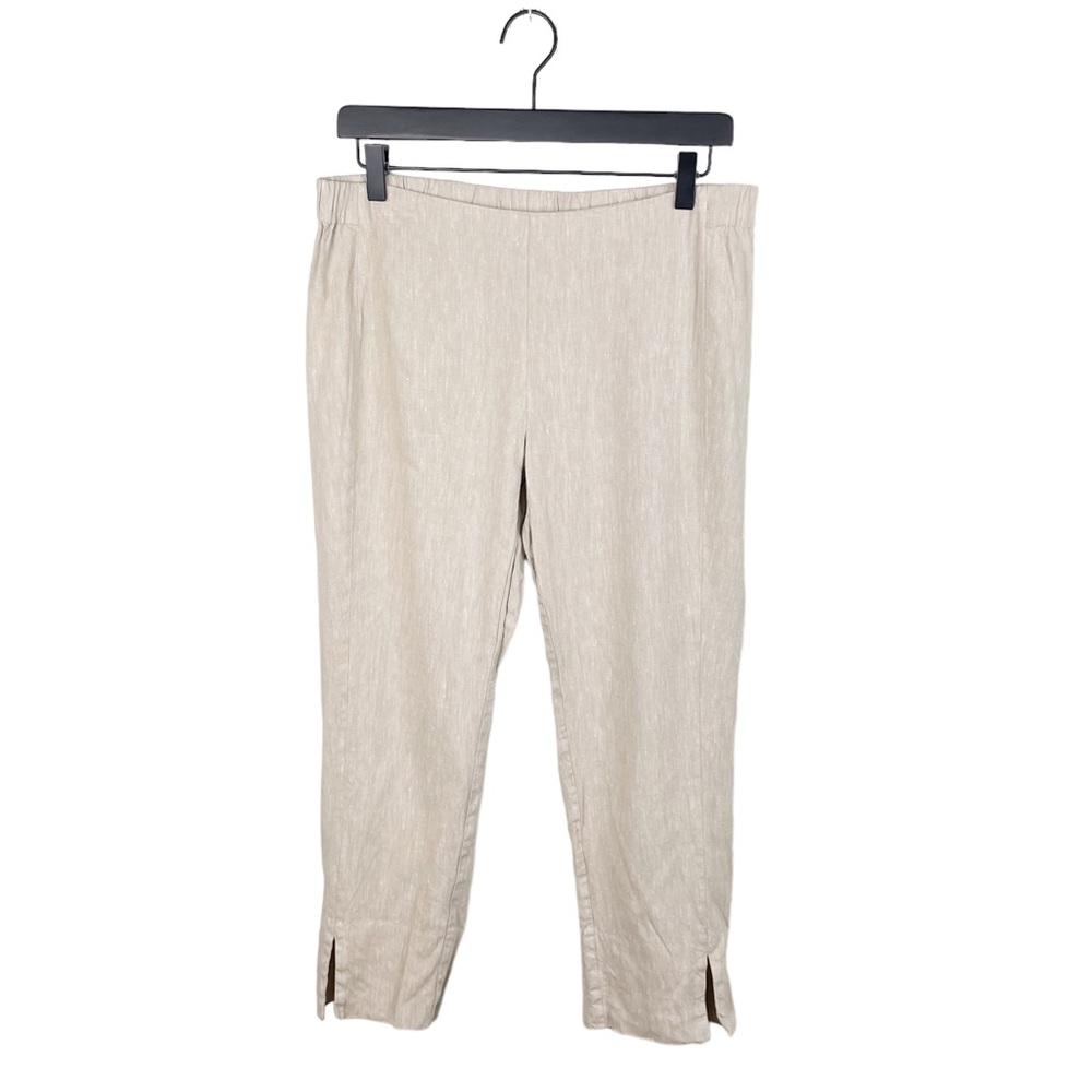 J. Jill Linen Stretch Pants Size Small Flat Front Slit Ankle Macademia Tan Beige